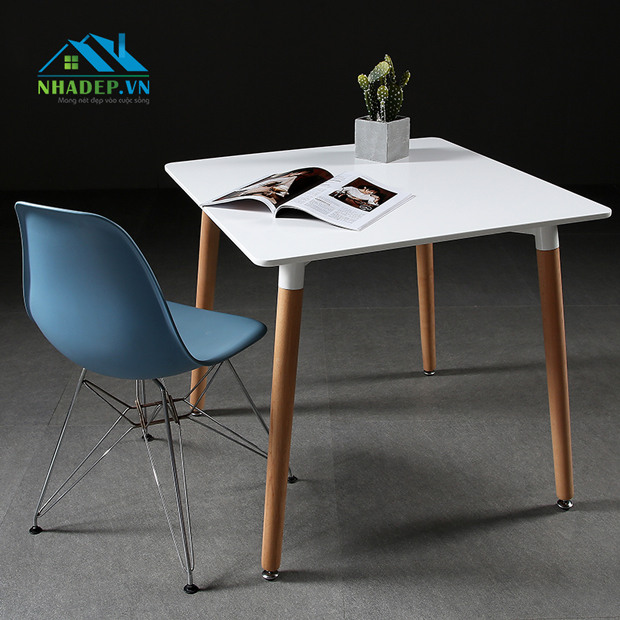 Bàn cafe vuông chân gỗ Eames AS08