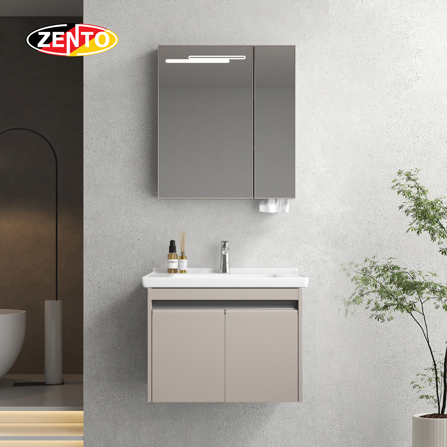 Bộ tủ lavabo gương đèn Led LV1174-Brown (L52)