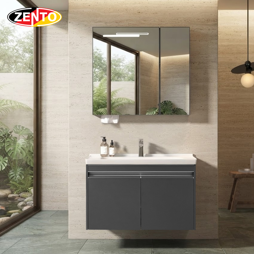 Bộ tủ lavabo gương đèn Led LV1174-Dark Grey (L51-800x400)
