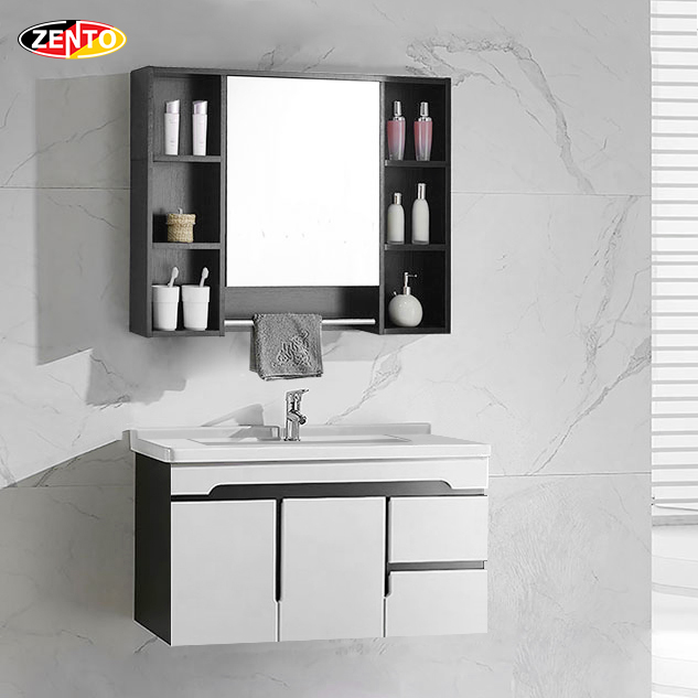 Bộ tủ, chậu, kệ gương Lavabo Black - White ZT-LV882Q